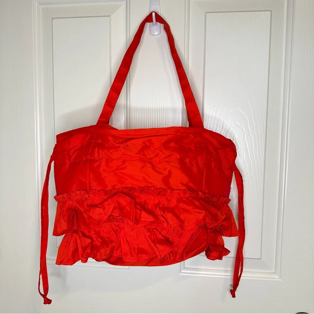 Anthropologie X Damson Madder Red Sita Frilly Pouch Bag OS Boho Cottage Prairie - Picture 4 of 10